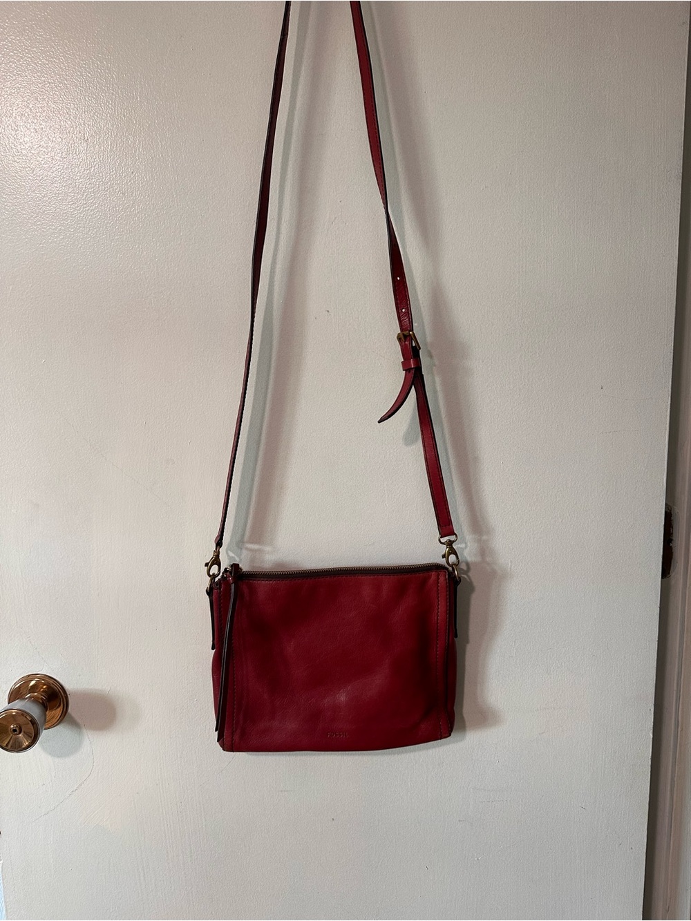 Red Leather Fossil Crossbody Bag